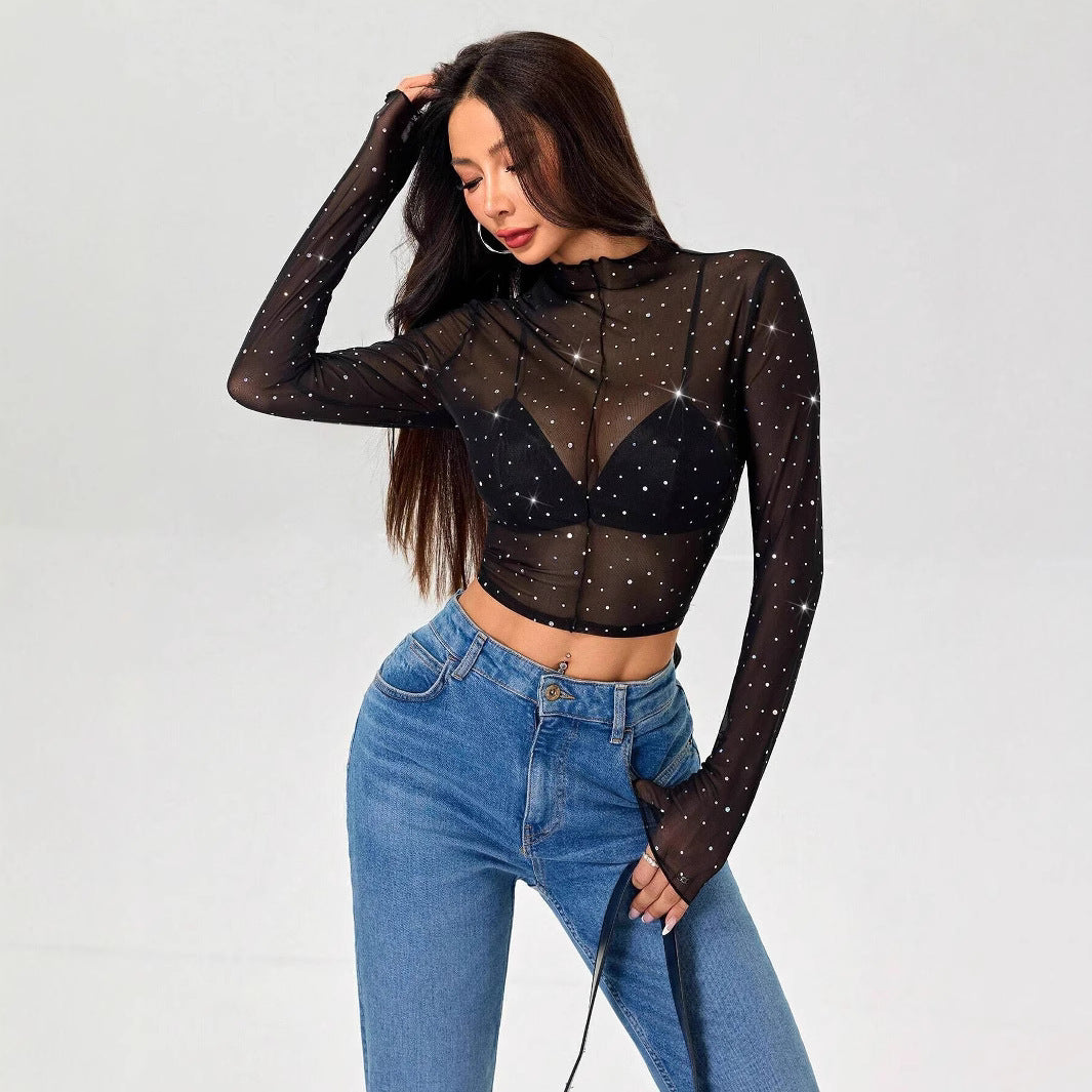 Damen Transparentes Oberteil mit Glitzer R&B