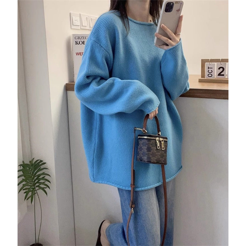 Damen Oversized Strickpullover mit lässigem Schnitt und hohem Kragen R&B