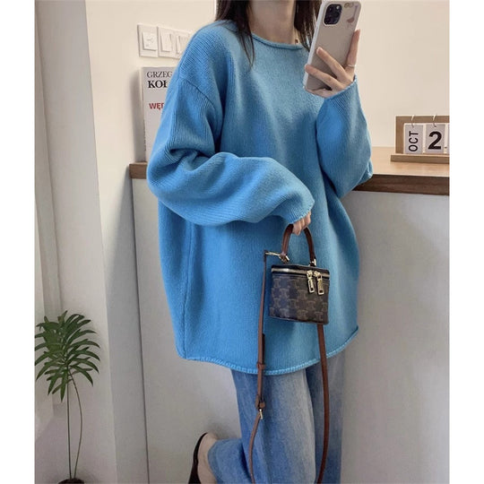 Damen Oversized Strickpullover mit lässigem Schnitt und hohem Kragen R&B