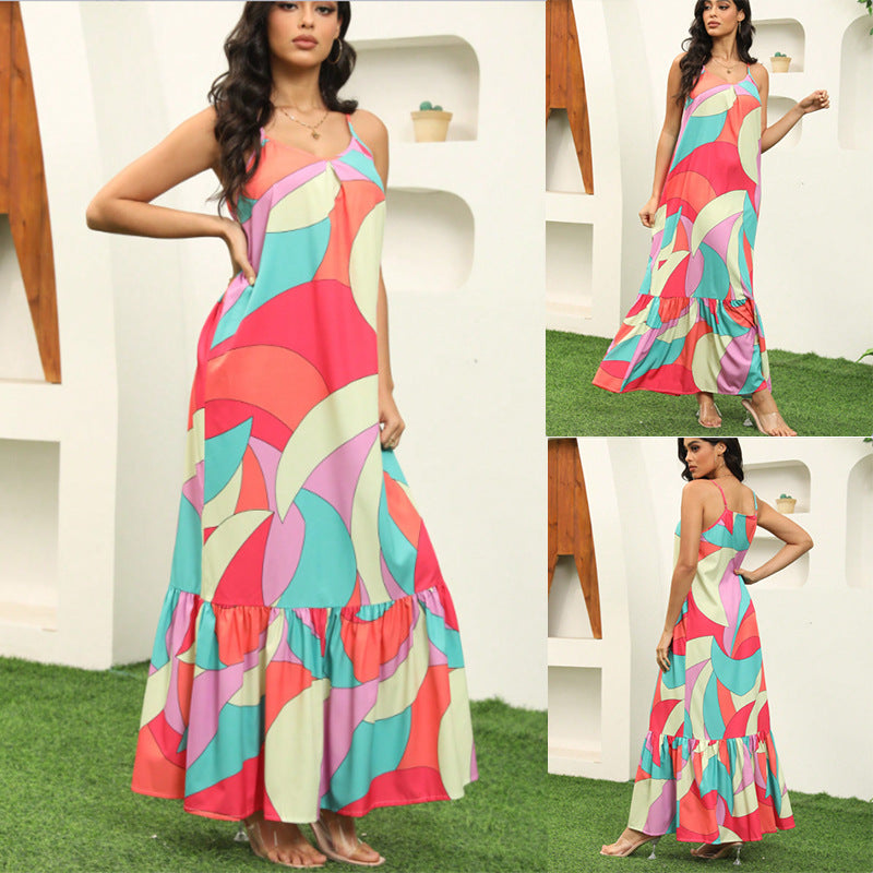 Damen Maxikleid mit farbenfrohem Mustermix und voluminösem Rock R&B