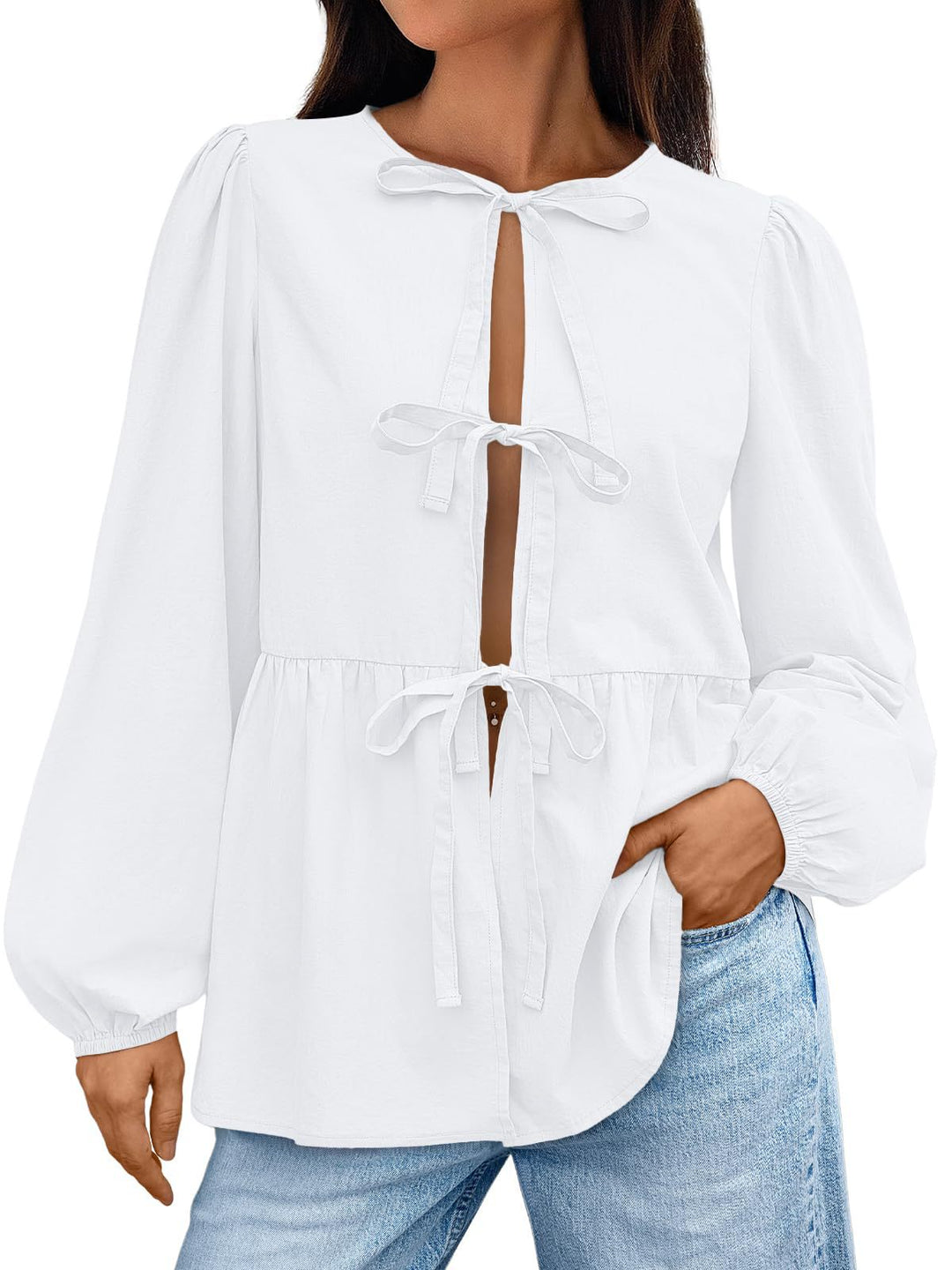 Damen Bluse mit Schleifen-Details und weitem Schnitt R&B