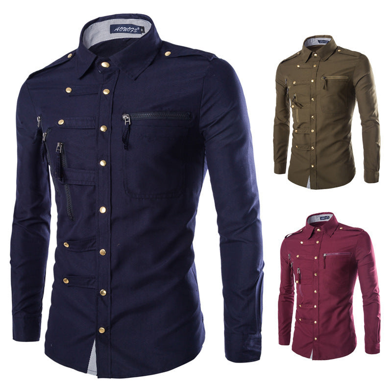 Herren modisches Hemd mit multifunktionalen Taschen und hochwertigem Stoff R&B