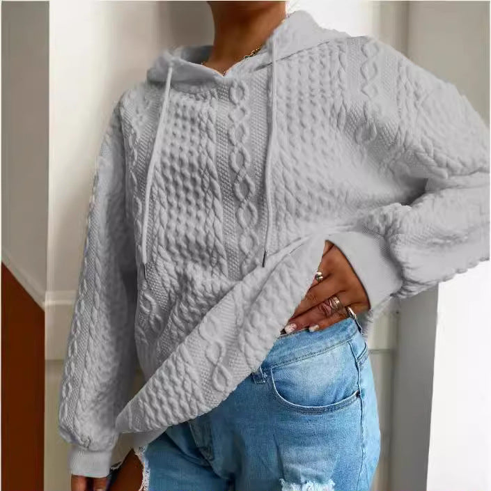 Damen Oversized Strickpullover mit kreativem Kabeleffekt und Kapuze R&B