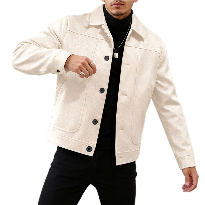Herren nan moderner Trucker-Overshirt aus Velourslederimitat mit Ziernähten und aufgesetzten Taschen R&B