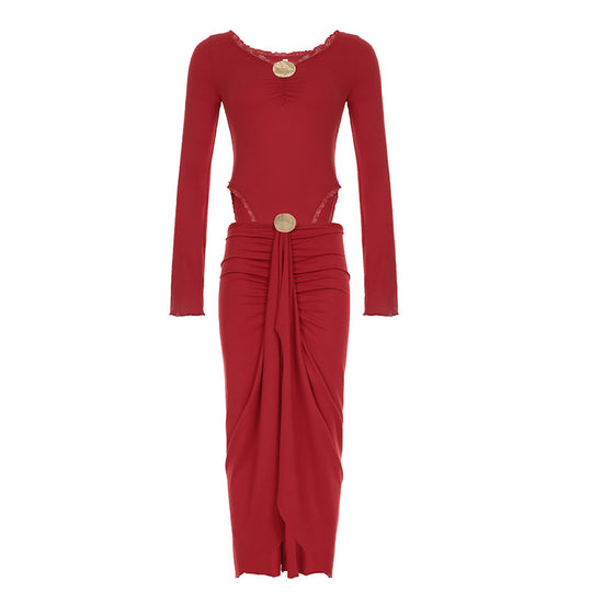 Damen eleganter Wickelrock mit glanzvollem Knopfdetail R&B