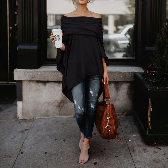 Damen lässiger Poncho mit asymmetrischem Saum R&B