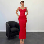 Damen Elegantes Maxikleid mit tiefem Ausschnitt und hochwertigem Stoff R&B