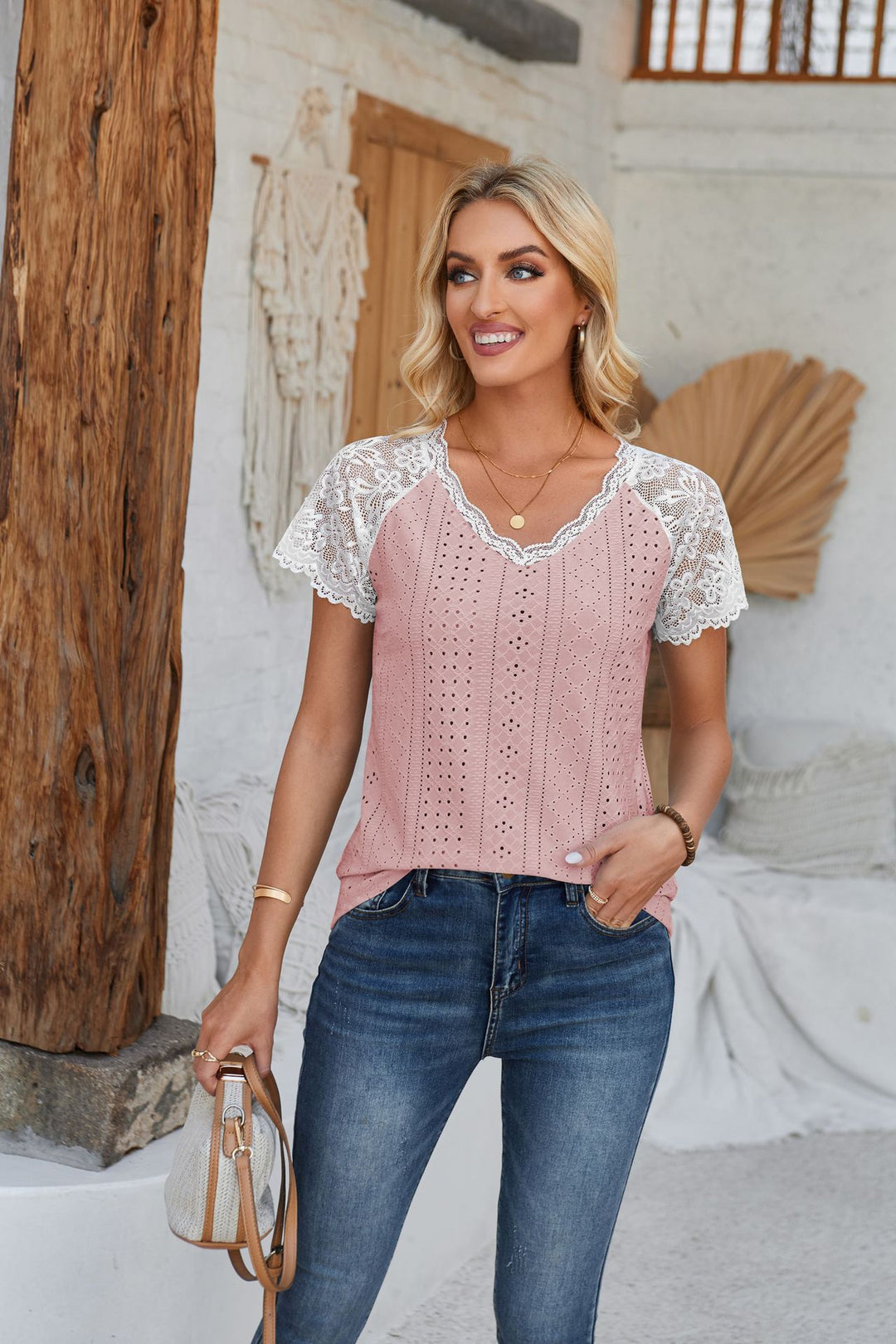 Damen Spitzeneinsatz T-Shirt R&B
