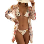 Damen Badeanzug mit transparenter Strandumhüllung und botanischem Druck R&B