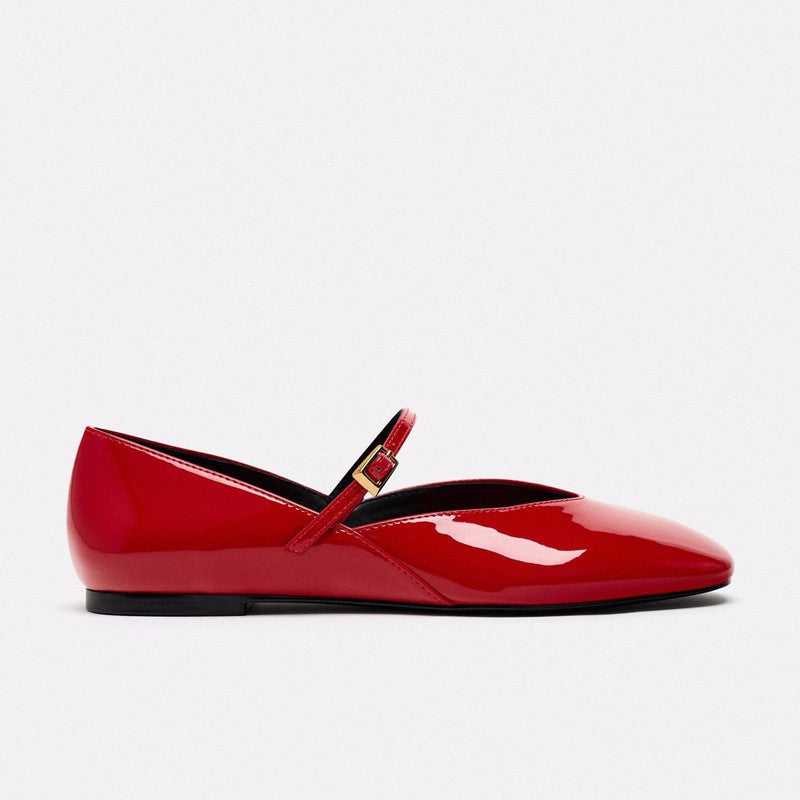 Damen Elegante Slip-On Ballerinas mit verstellbarem Riemen und hochwertiger Oberflächenstruktur R&B
