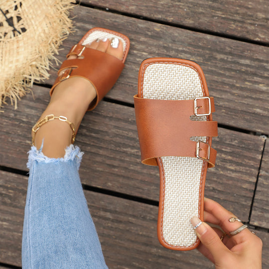 Damen Bequeme und stilvolle Slippers mit verstellbaren Riemchen und eleganten Schnallen R&B