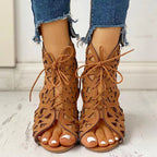 Damen Kunstleder-Sandalen mit Cut-Out-Design und Schnürung R&B