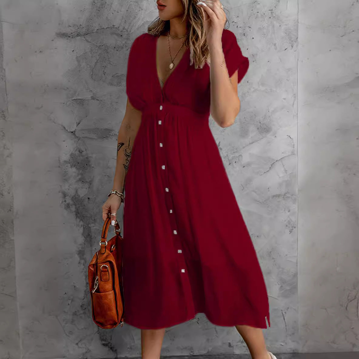 Damen Sommerkleid mit knopflosem Design und fließendem Schnitt R&B