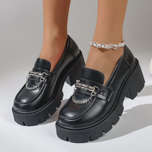 Damen Chunky Loafers mit glattem Obermaterial und robustem Plateau-Heel R&B