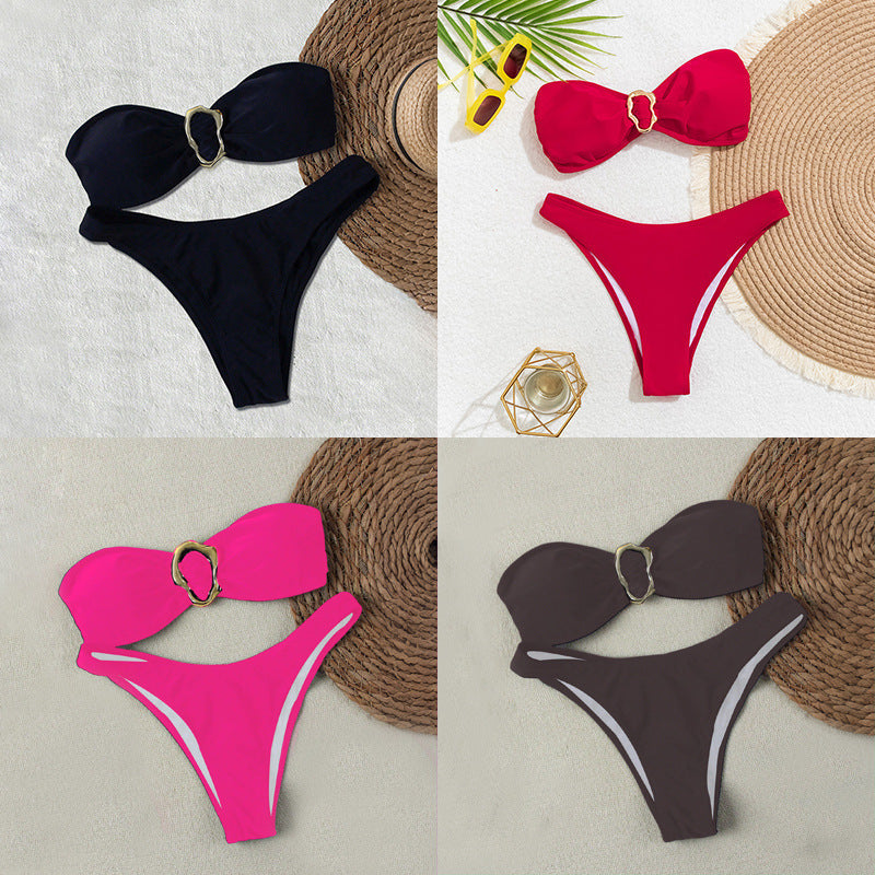 Damen Bandeau-Bikini mit eleganter Goldschließe R&B