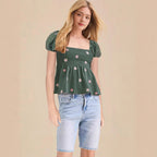 Damen Puffärmel Blusenshirt mit elastischem Bund R&B