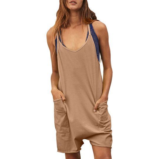 Damen komfortabler Overall mit tiefem Ausschnitt und praktischen Taschen R&B