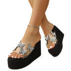 Damen Glamouröse Wedge-Sandaletten mit schimmernden Schmetterlings-Applikationen R&B