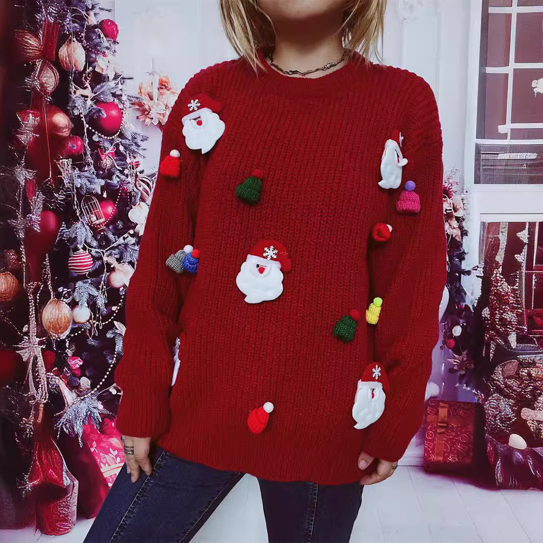 Damen Weihnachts-Pullover mit festlichem Santa-Motiv und strukturierter Strickqualität R&B