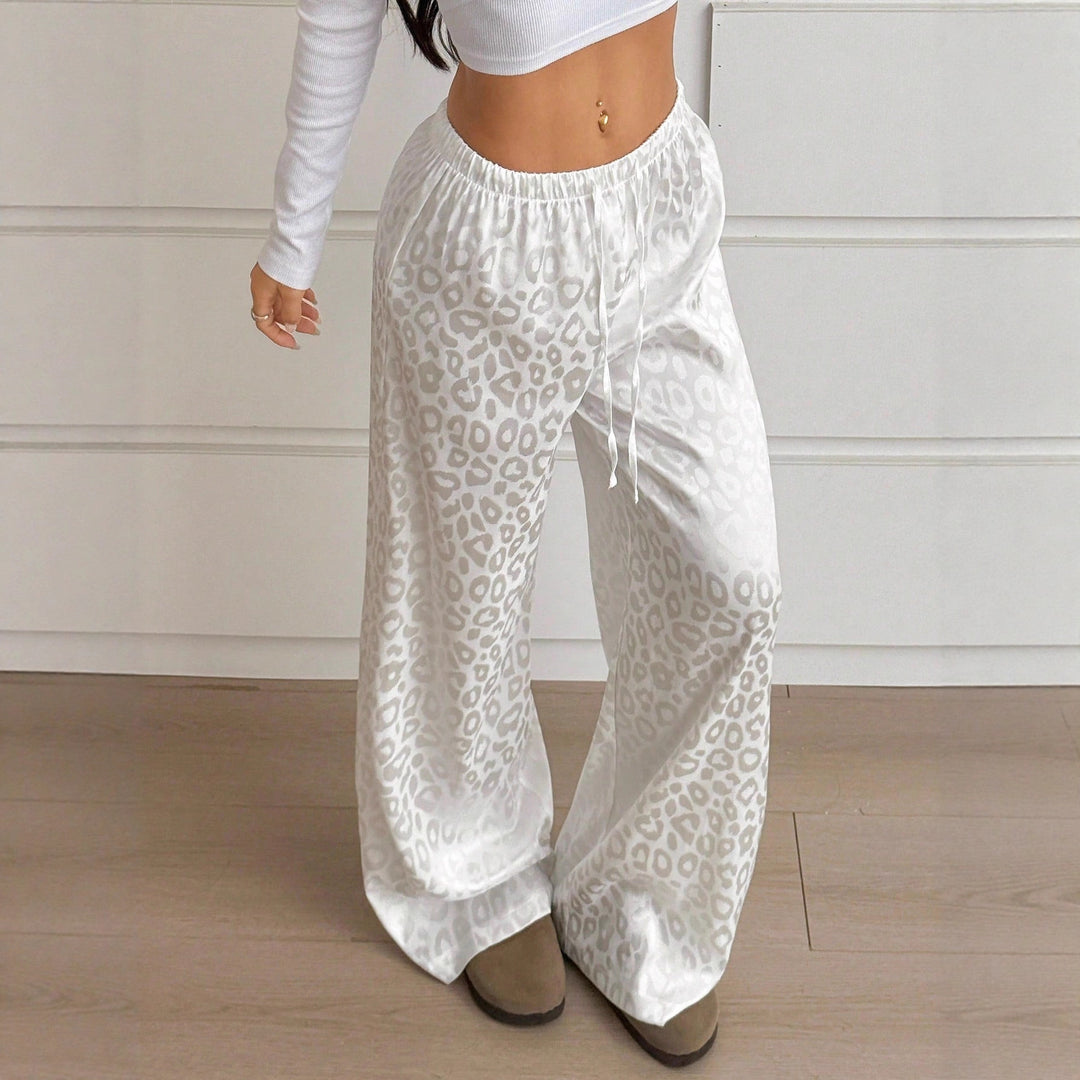 Damen Lässige Palazzo-Hose mit elastischem Bund und trendigem Leopardenmuster R&B