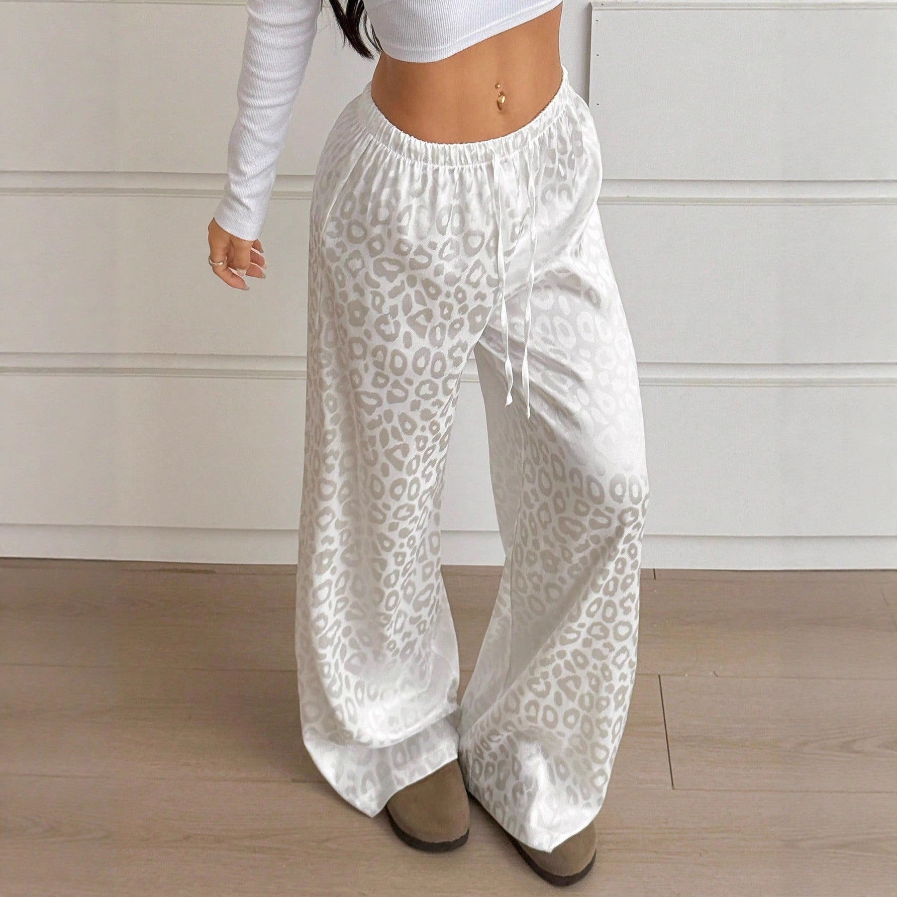 Damen Lässige Palazzo-Hose mit elastischem Bund und trendigem Leopardenmuster