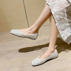 Damen Ballerinas mit schimmerndem Perlen- und Strassbesatz