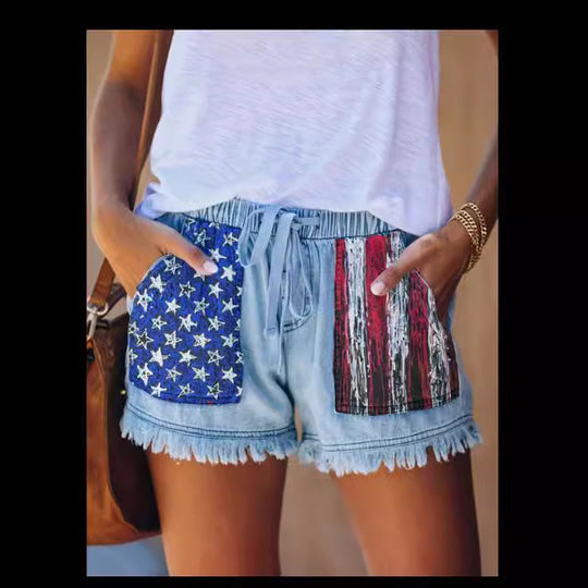 Damen Denim-Shorts mit kreativen Taschen R&B