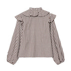Damen Rüschenshirt mit klassischen Karomuster und eleganten BindR&Bändern R&B