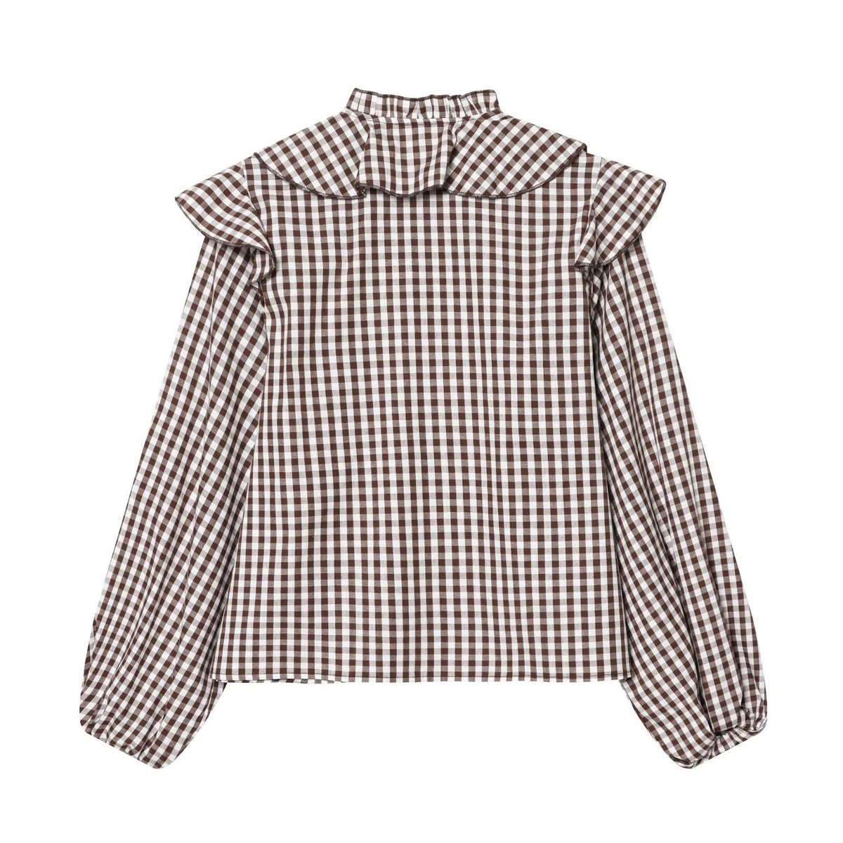 Damen Rüschenshirt mit klassischen Karomuster und eleganten BindR&Bändern R&B