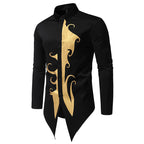 Herren Langarmhemd mit elegantem Goldmotiv und einzigartigem Schnitt R&B