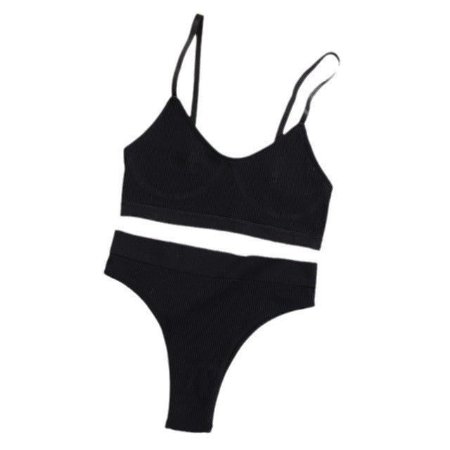 Damen Unterwäsche-Set aus bequemem, elastischem Material mit elegantem Rippen-Design R&B
