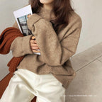 Damen Oversized Strickpullover mit weitem Schnitt und hohen Bündchen R&B
