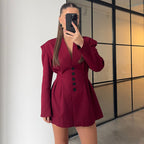 Damen trendiges Blazer-Kleid mit strukturierten Schultern und tiefem V-Ausschnitt R&B