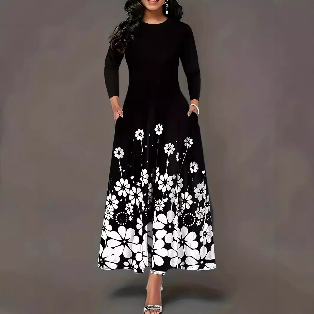 Damen Maxikleid mit floralem Druck und langem Ärmel R&B