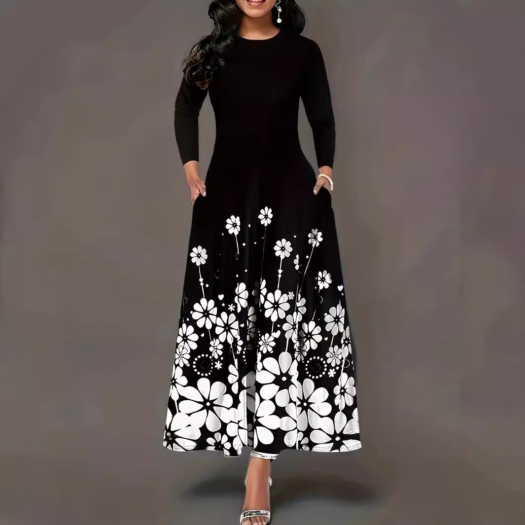 Damen Maxikleid mit floralem Druck und langem Ärmel R&B