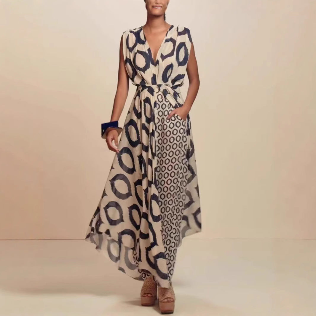 Damen Maxikleid mit modernem Kreismuster von R&B