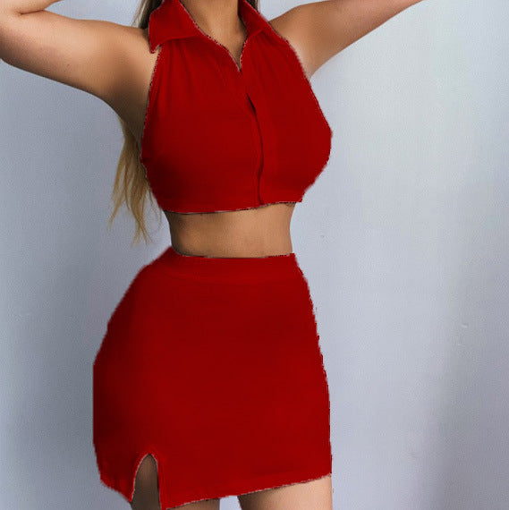 Damen figurbetontes Crop-Top und Rock Twin-Set R&B