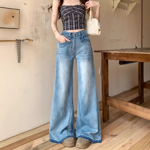 Damen Weite High-Waist Jeans mit lässigem Schnitt und modischen Details R&B