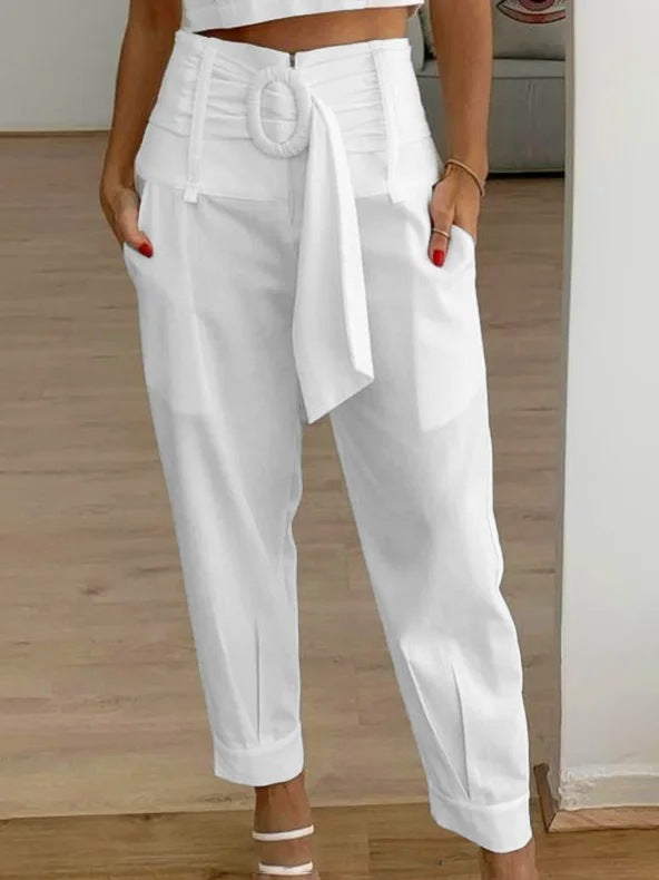 Damen Lockere Chino-Hose mit modischem Gürtel und Taschen R&B