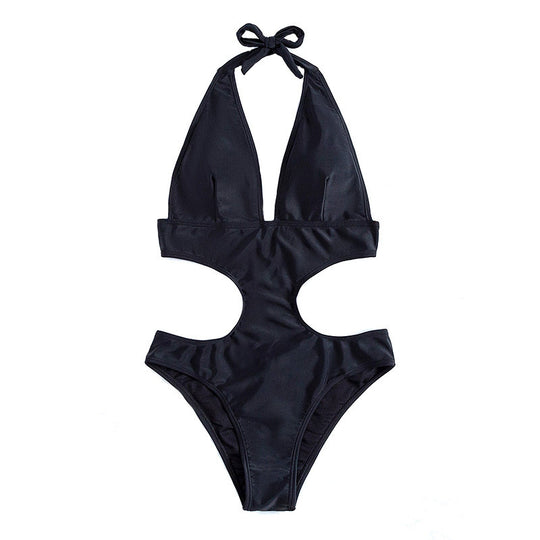 Damen Einteiler Badeanzug mit tiefem V-Ausschnitt und seitlichem Cut-Out R&B