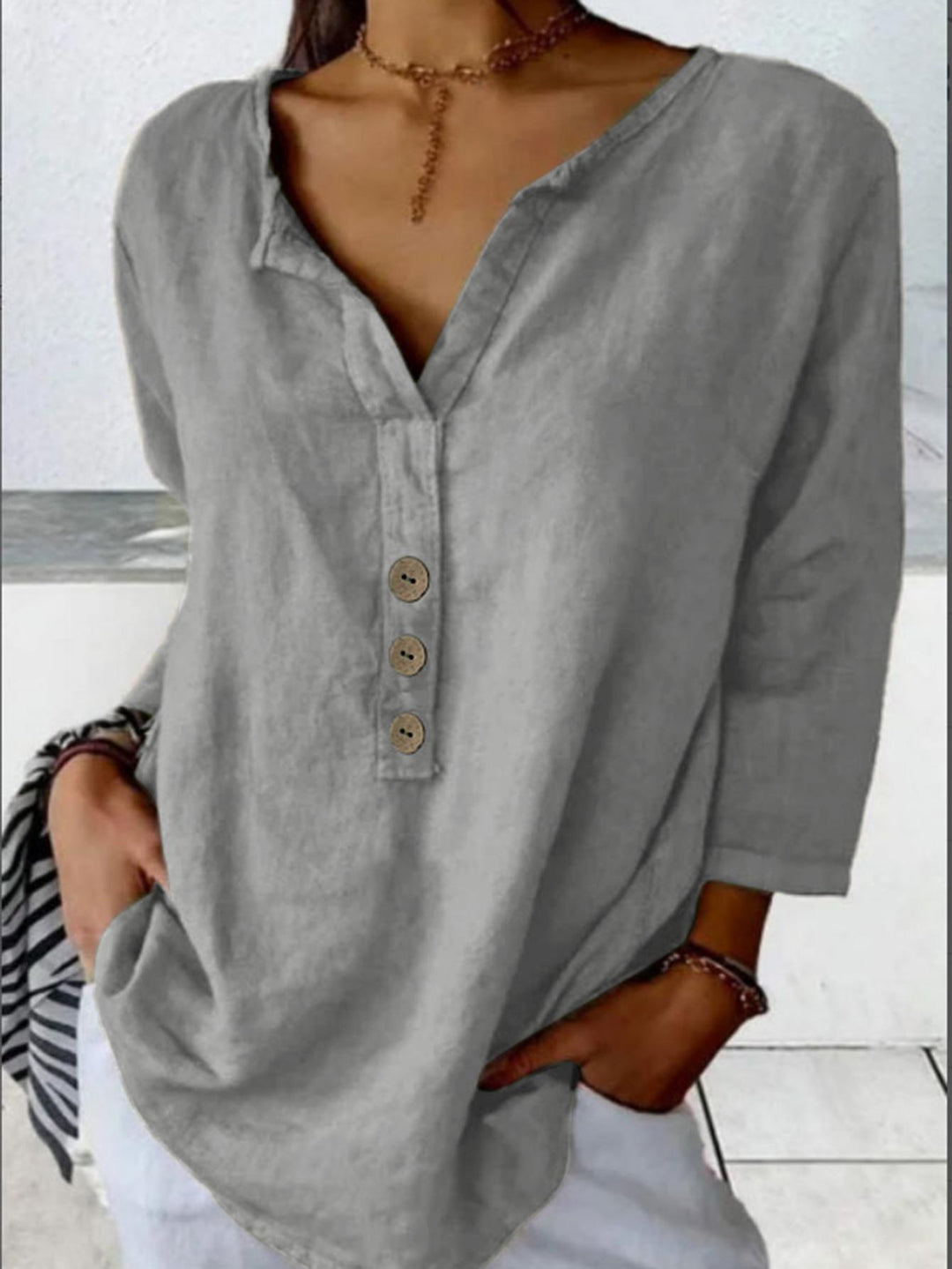 Damen Lässig geschnittenes Blusenshirt mit Knopfleiste R&B