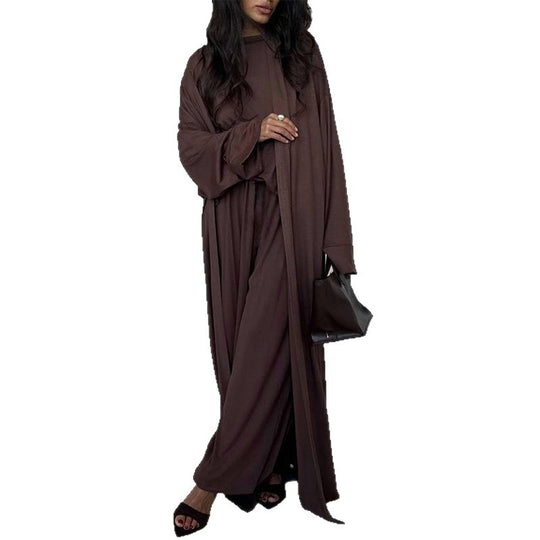 Damen elegantes Maxi-Kleid mit weit geschnittenem Cardigan R&B