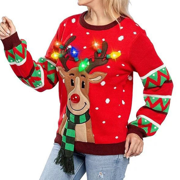 Damen Weihnachtspullover mit leuchtenden Rentier-Motiv R&B