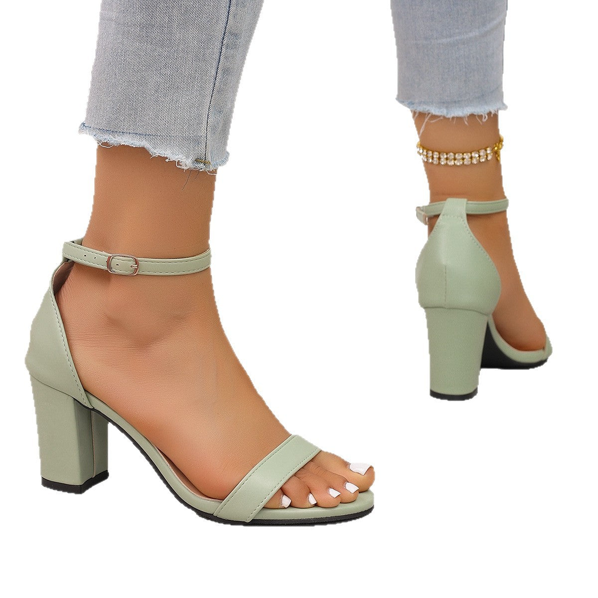 Damen elegante High-Heels mit ankle strap und komfortablem Blockabsatz R&B