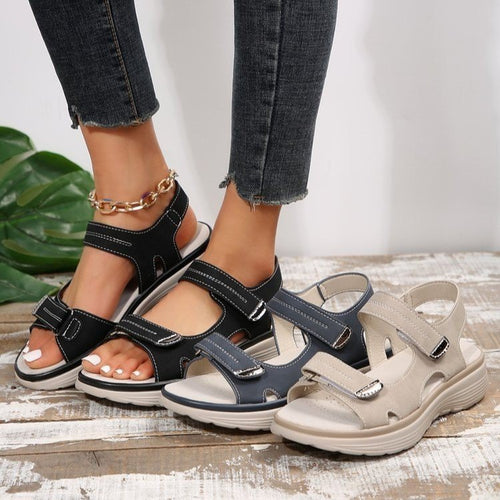 Damen komfortable Sandalen mit verstellbaren Riemen und ergonomischem Fußbett R&B