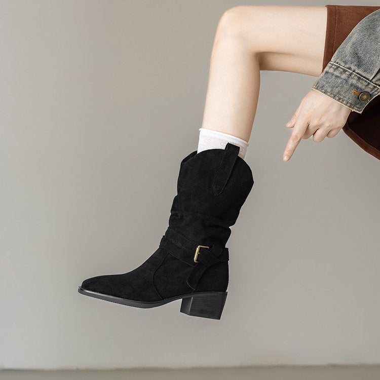 Damen Stiefeletten im Western-Stil mit modischem Riemen und Blockabsatz R&B