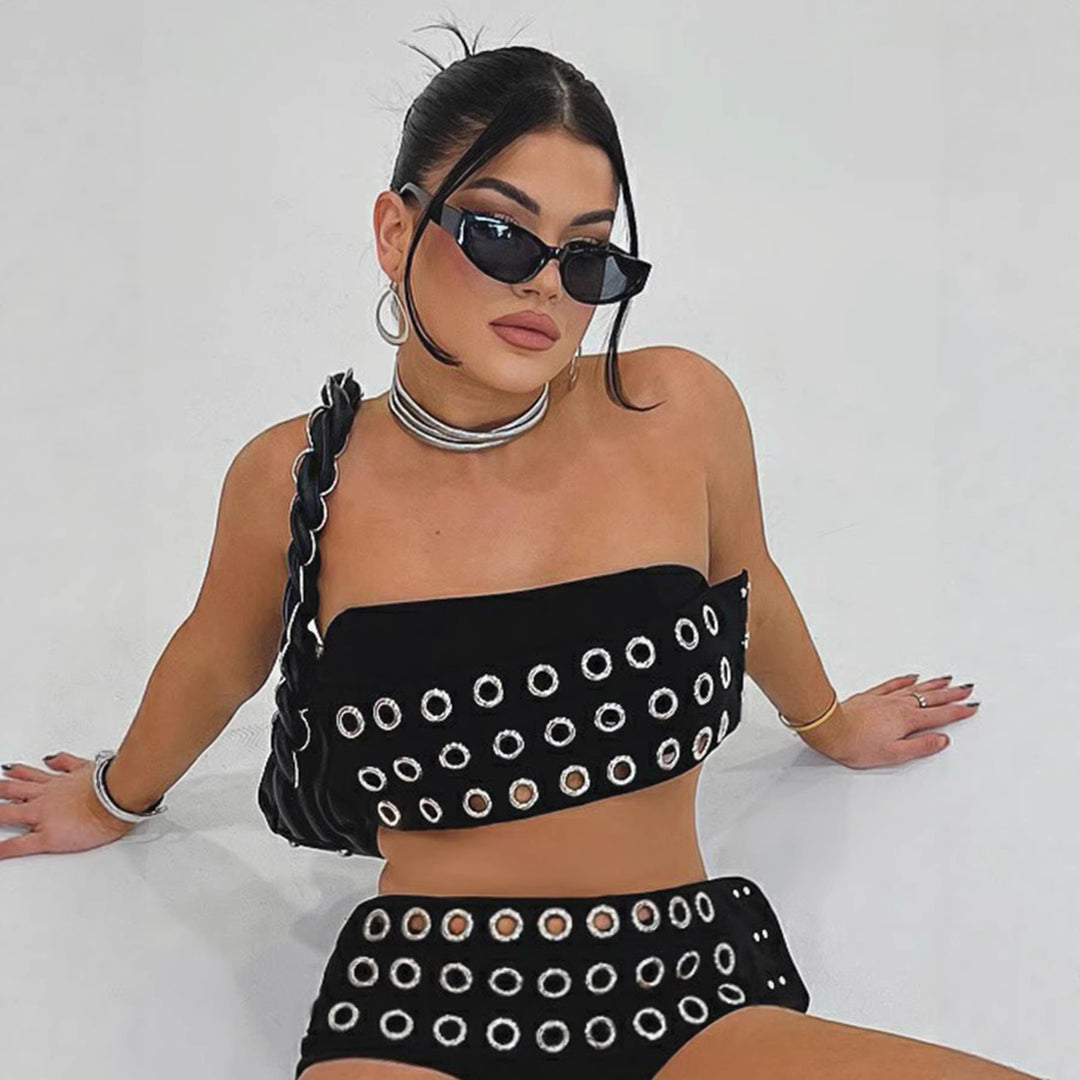 Damen Modische Shorts mit auffälliger Ösenverzierung R&B