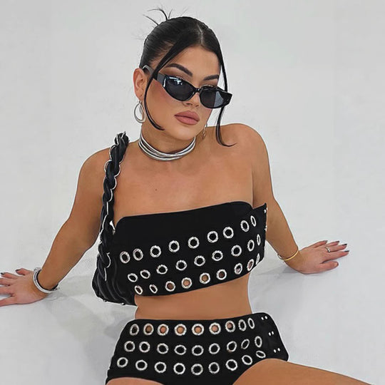 Damen Modische Shorts mit auffälliger Ösenverzierung R&B