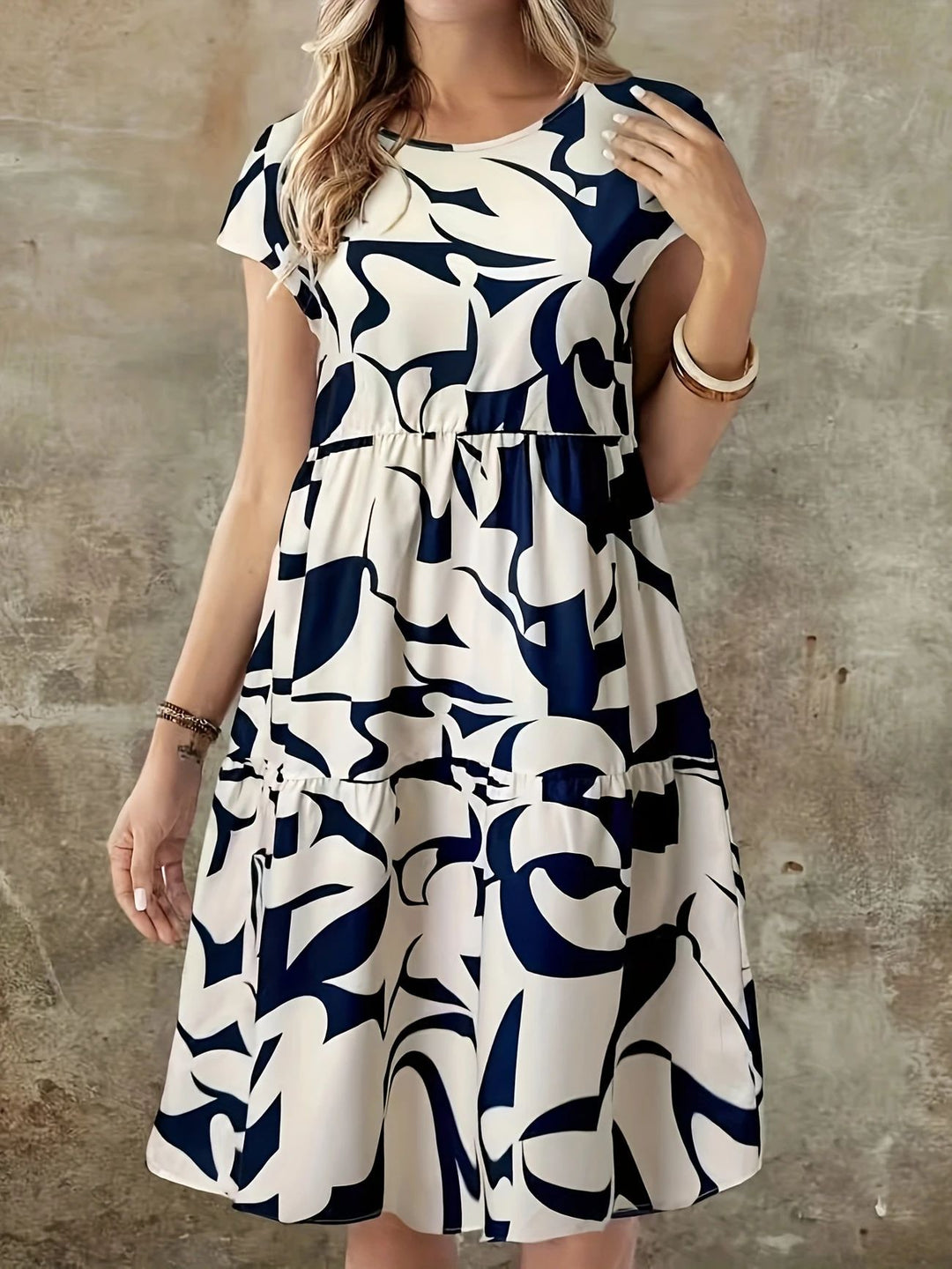 Damen modernes A-Linien Kleid mit geometrischem Druck R&B