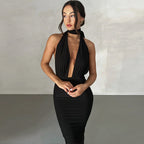 Damen Maxikleid mit tiefem V-Ausschnitt und seitlichem Schlitz R&B